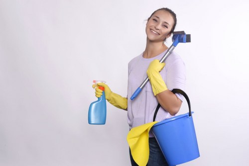 Technician completing a pre-clean risk assessment in a room