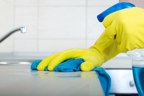 Operator assessing risks before cleaning a carpet